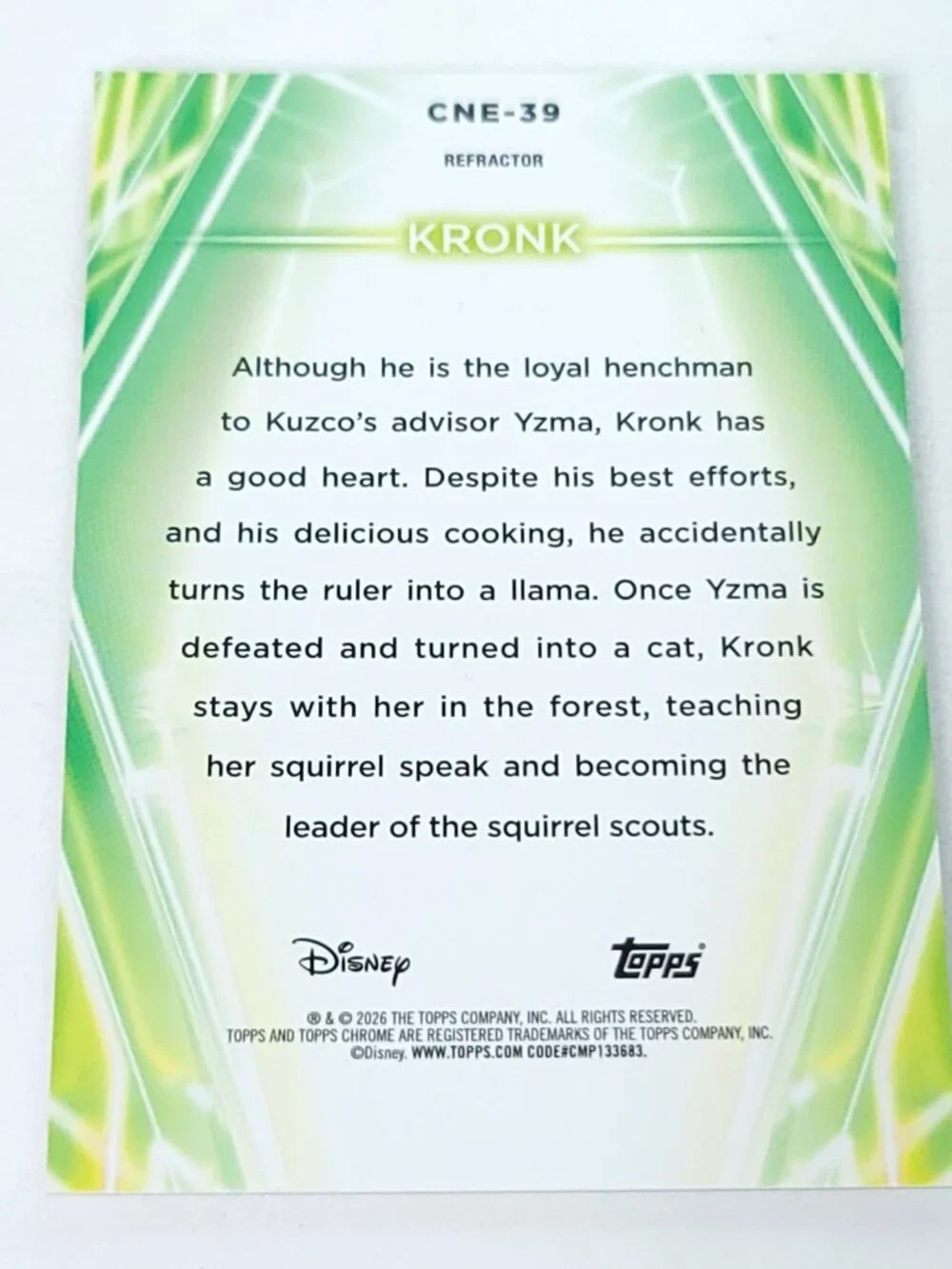 Kronk Topps 2026 Disney Neon Holo Chrome Refractor Limited 166/199 CNE